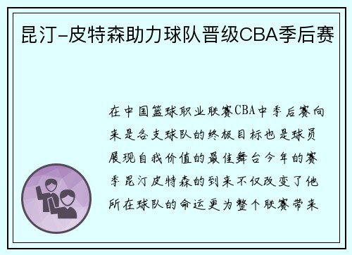 昆汀-皮特森助力球队晋级CBA季后赛