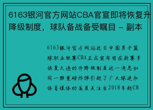 6163银河官方网站CBA官宣即将恢复升降级制度，球队备战备受瞩目 - 副本 (2)