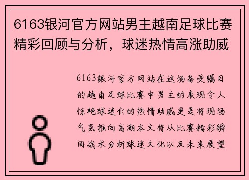 6163银河官方网站男主越南足球比赛精彩回顾与分析，球迷热情高涨助威现场