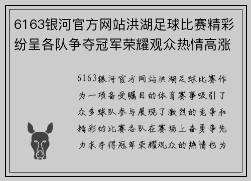 6163银河官方网站洪湖足球比赛精彩纷呈各队争夺冠军荣耀观众热情高涨